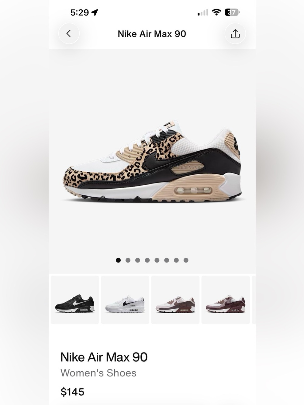 Nike Air Max 90 Women’s Shoes - White, Black & Beige Leopard